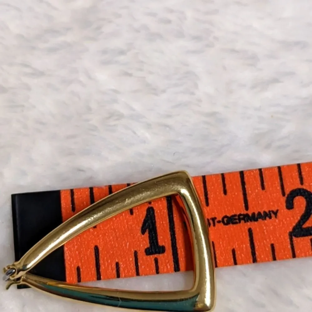 Vintage Goldtone Unique Triangle Shaped Semi-Hoop Style Earrings - Picture 3 of 5